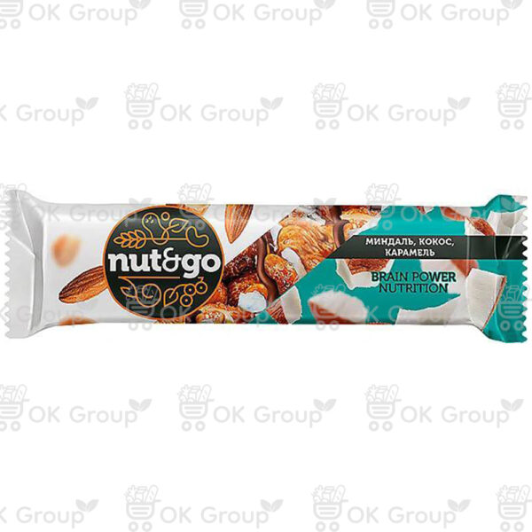 Батончик Nut&Go с миндалём, кокосом, карамелью 36 гр.