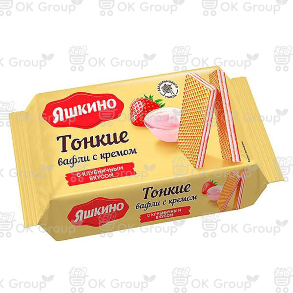 Вафли Яшкино тонкие с кремом с клубничным вкусом 144 гр.