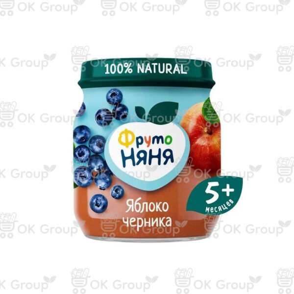 Пюре ФрутоНяня из яблок, черники 100 гр.