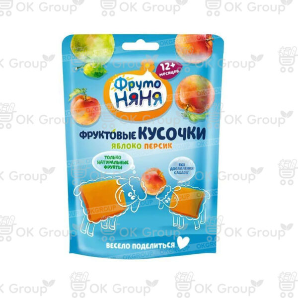 Кусочки ФрутоНяня фруктовые из яблок и персиков 10 штук, 53 гр.