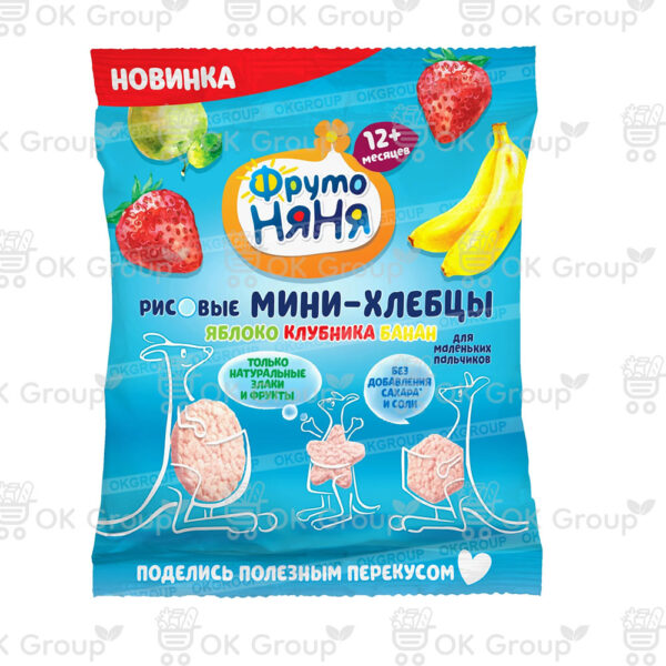 Мини-хлебцы ФрутоНяня рисовые с яблоком, клубникой, бананом 30 гр.