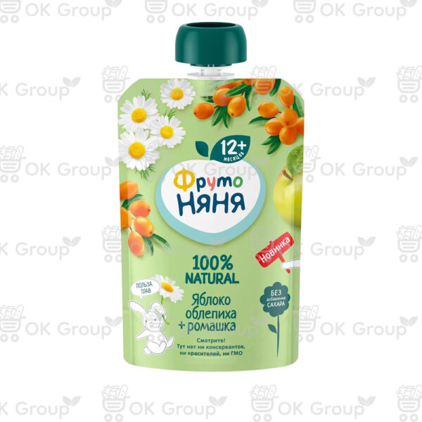 Пюре ФрутоНяня яблоко, облепиха, ромашка 90 гр. пауч