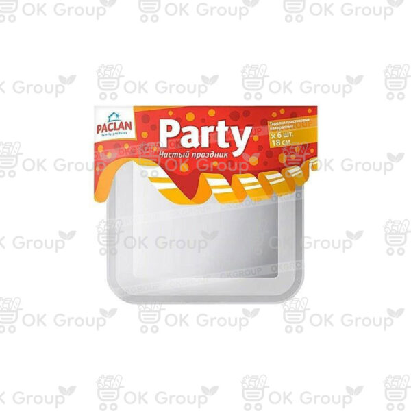 Тарелка Paclan Party пластиковая квадратная 180 мм, 6 шт.