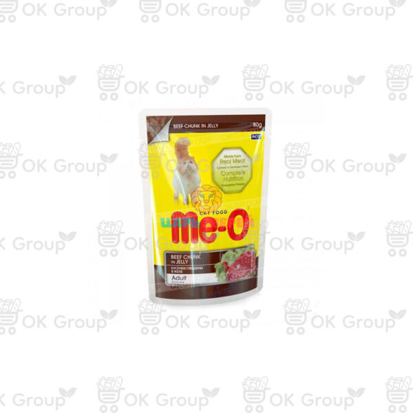 Корм ME-O Для кошек, кусочки говядины в желе 80 гр. пауч